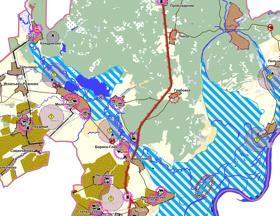 MapInfo создание карт территории муниципального района, подверженные риску возникновения чрезвычайных ситуаций природного и техногенного характера (фрагмент)