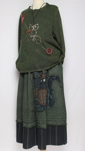 Джемпер ХЛОПОК "Кот винтаж" черный, зеленый до р.52