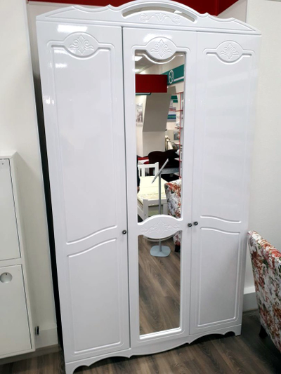 Шкаф распашной 3-х дверный "Лотос" белый глянец с зеркало (Браво мебель)