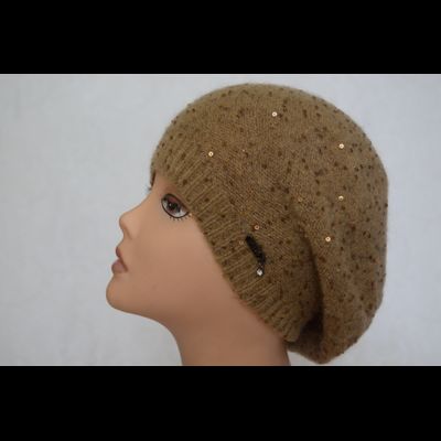 Женский однослойный берет с пайетками Vizio 5306 BO горчичный фото