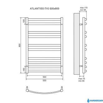 Полотенцесушитель водяной Lemark Atlantiss П10 LM32810RBL 500x800, черный