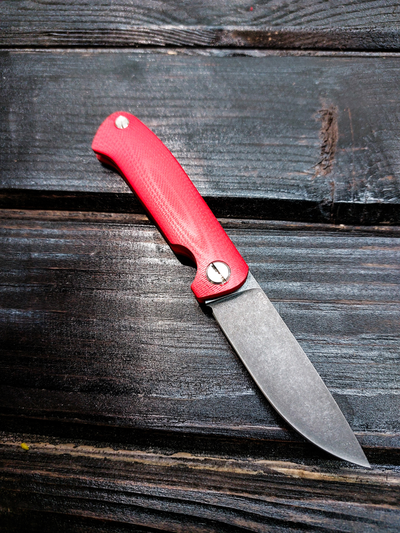 Фрикционный складной нож Микрос сталь К110 BlackWash, рукоять G10, цвет красный