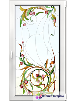 Витражная пленка, витражная пленка самоклеющаяся под заказ,пленочный витраж с цветочным рисунком