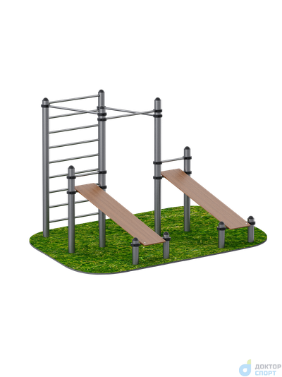Комплекс из 2 скамеек для пресса и трех турников