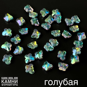 "Бабочка" стеклянная бусина с голографикой 7,7х9,8 мм, вид в ассортименте, цена за штуку