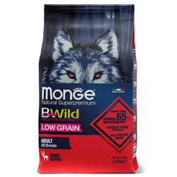 Monge Dog BWild LOW GRAIN (Монж) низкозерновой корм для взрослых собак, из мяса оленя 2,5 кг