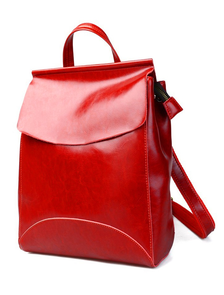Кожаный женский рюкзак-трансформер красный
