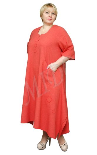 Платье из льна БОЛЬШОГО размера Арт. 2256 (Цвет кирпичный и еще 2 цвета) Размеры 58-84