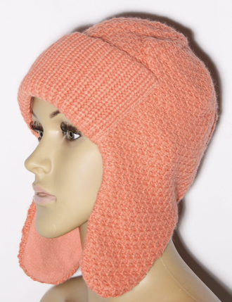 Шапка женская ушанка "Соты" 894  бирюзовая, коралл, чайная роза, т.бежевая, молочная, хаки, экрю, пудра, белая, синяя, бежевая, серая