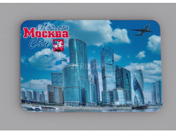 Гибкий сувенирный магнит на холодильник 8х6 см. с дневным фото Москва Сити