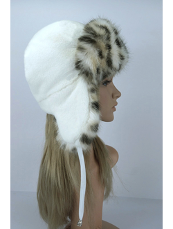 Женская ушанка «Гармония», цвет белый + рысь