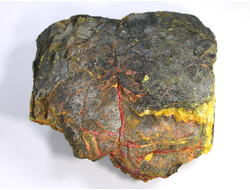 Аурипигмент, Реальгар на породе, крупный коллекционный образец, Грузия (140*135*60 мм, 1566 г) №19898