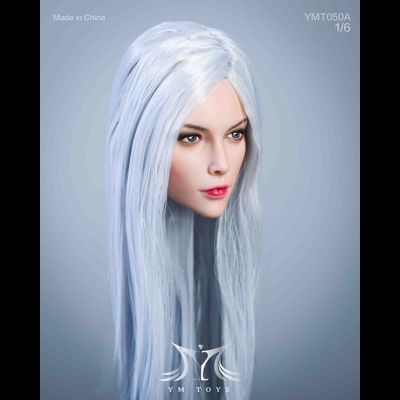Женская голова (скульпт) с длинными волосами (серебро) 1/6 scale  (YMT050А) - YMTOYS