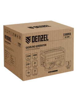 Генератор бензиновый GE 6900, 5.5 кВт, 220 В/50 Гц, 25 л, ручной старт Denzel