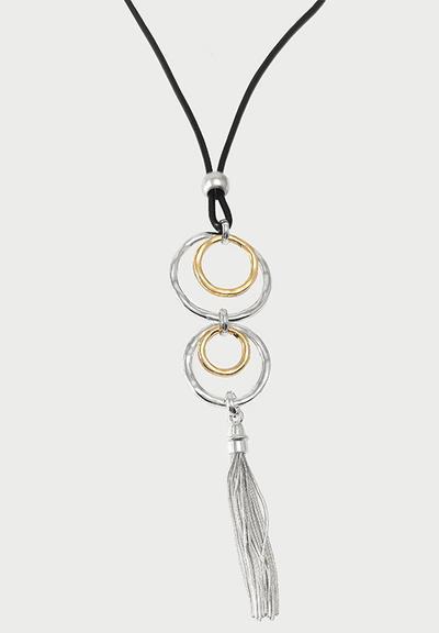 (АРТИКУЛ: 9304/52) КОЛЬЕ ЖЕНСКОЕ, КРУПНАЯ ПОДВЕСКА В СЕРЕБРИСТО-ЗОЛОТИСТЫХ ЦВЕТАХ, НА ДЛИННОМ ЧЕРНОМ ШНУРКЕ