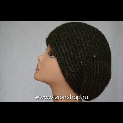 Вязаный берет в полоску женский Vizio Италия 6478 зеленый