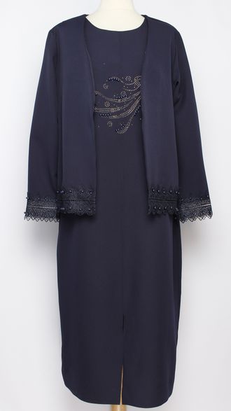 КОСТЮМ  "ДВОЙКА1 платье и жакет синий р.48-54