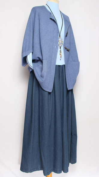 Жилет кимоно на пуговицах "ЧЕРЕПАХА" джинс, св.бежевый, бежевый до р.56