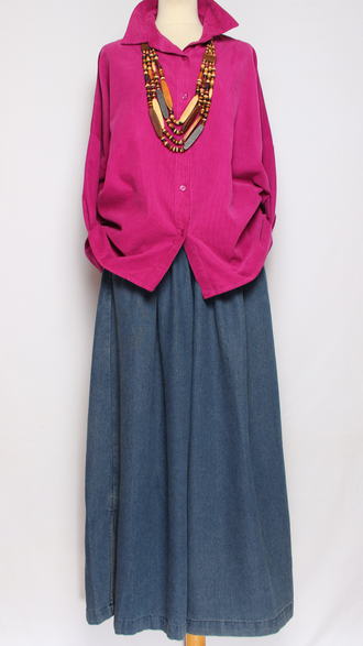 Рубашка вельветовая "Спущенный рукав"фуксия р.46-52