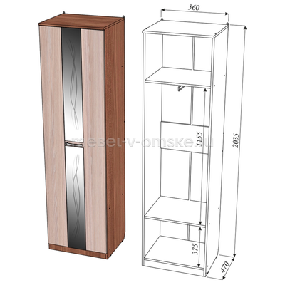 Пенал платяной "Пальмира " с габаритами