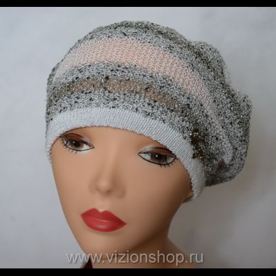 Летний берет хлопок Vizio 5041 бело - серый