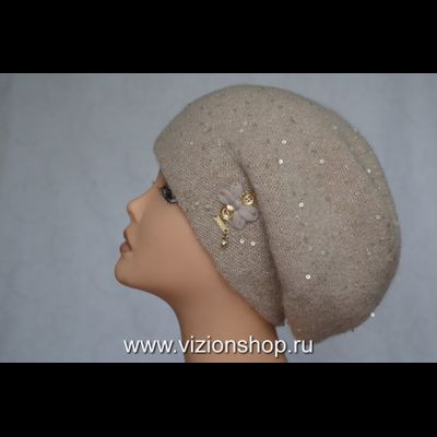 Кремовый женский берет вязаный италия Vizio фото вязаных беретов Италии