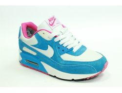 Nike Air Max 90 голубые с белым, кожа мех (36-41) Арт:006M