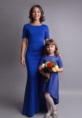 синее платье family look