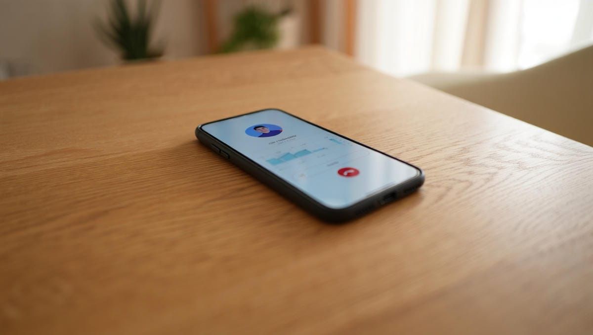 Смартфон на деревянном столе с открытым приложением психологической поддержки.