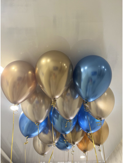Шары хром золотой, синий, шампань 15 шт под потолок