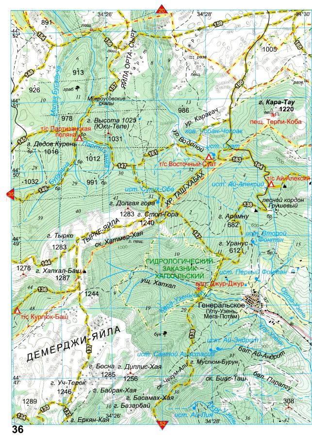 Топографическая карта Крыма туристическая подробная