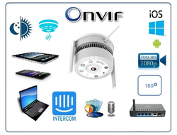 DE/VN-XMC40 Панорамная WiFi/LAN охранная видеокамера+датчик дыма. Ночное видение, интерком связь, с DVR. Full HD, 4 МП (ICSEE/XMEYE)