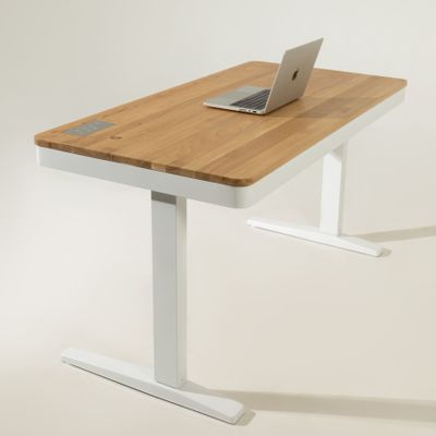 Умный стол 140×70 белый | массив дуба