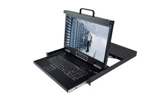 Выдвижная LCD KVM консоль с монитором Kinan 18.5&quot;, USB, Клавиатура Ultra-Slim, Тачпад, TFT-дисплей, 1 порт DVI, разрешение WideScreen FullHD 16:9 до 1920x1080 60Hz, локальная (без удаленного доступа через интернет) (LD1801)