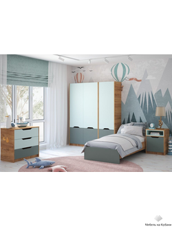 Rich комлект мебели для детской комнаты Дуб Крафт золотой - Мята/Сумеречный голубой