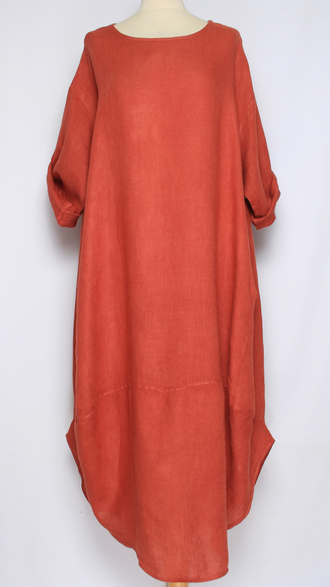 ПЛАТЬЕ БОХО ЛЬНЯНОЕ "ТЮЛЬПАН РАЗРЕЗЫ" красное, оранжевое, розовое, терракотовое, св.коричневое, электрик до р.54