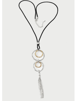 (АРТИКУЛ: 9304/52) КОЛЬЕ ЖЕНСКОЕ, КРУПНАЯ ПОДВЕСКА В СЕРЕБРИСТО-ЗОЛОТИСТЫХ ЦВЕТАХ, НА ДЛИННОМ ЧЕРНОМ ШНУРКЕ