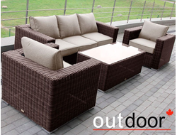 Комплект мебели из ротанга OUTDOOR Флорида (3-местный диван, 2 кресла, стол), у/п, коричневый