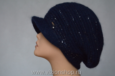 Синий вязаный берет с козырьком Италия Vizio 6456