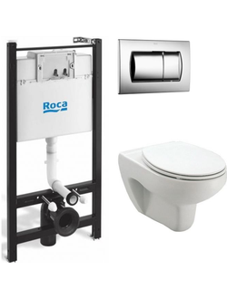 Комплект Roca Mateo подвесной унитаз с инсталяцией + кнопка