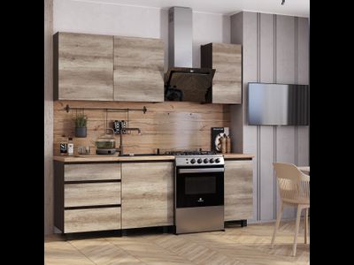 Кухня Энигма 1,6м Дуб каньон/венге столешница "Дуб кера" 38 мм в комплекте (1200/400 мм)