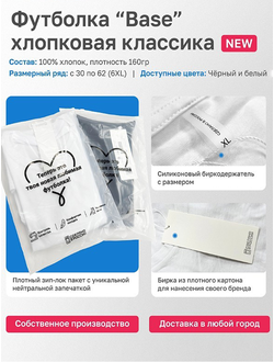 Футболка 36 размер ЧЕРНАЯ ХЛОПОК FUTBITEX "BASE" ZIP пакет 160гр