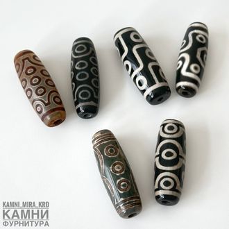 Бусина Дзи на основе агата средний биконус, вид в ассортименте, цена за штуку