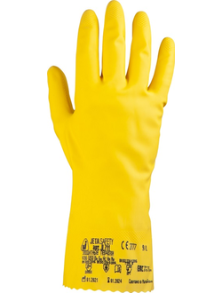 Перчатки химические латексные с хлопковым напылением JL711(Y) Jeta Safety желтые