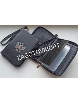 Клатч-портмоне 5в1 из эко кожи флотер с гербом РФ и ремешком