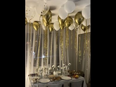 Шары белый,золото хром,конфетти золото с дождиком 15шт