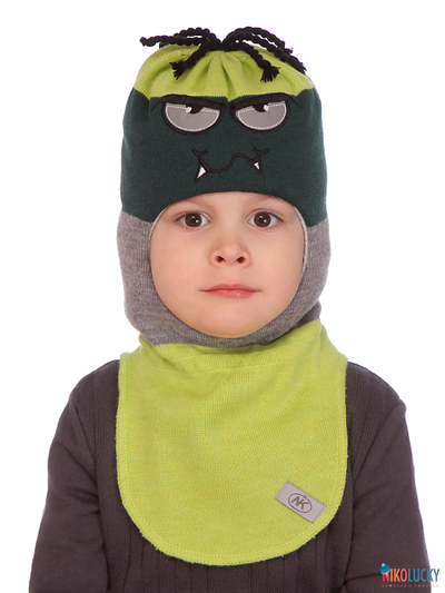 Шапка-шлем  19101-06 темно-зеленый,серый,салатовый, р. 50-52