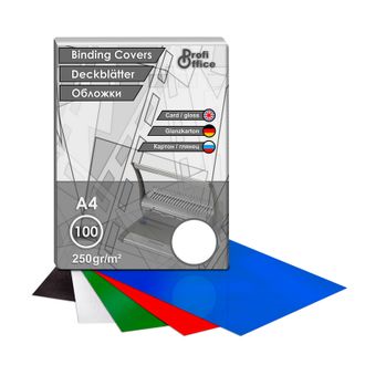 Обложки для переплета картонные ProfiOffice белый глянец, А4, 250г/м2, 100 штук в упаковке