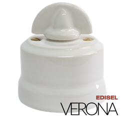 керамический ретро выключатель белый Verona с ручкой монеткой