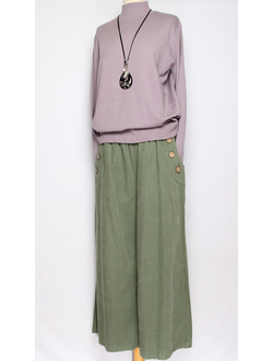 Брюки "Вельвет палаццо пуговицы" хаки, малахит р.50-54